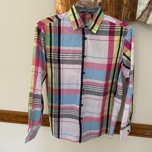 VINTAGE Rocawear Shirt Mens L Madras Colorful Plaid Button Up